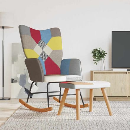 vidaXL - Schommelstoel - met - voetenbank - patchwork - stof