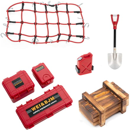 7PCS Set Gesimuleerde Decoratie Koffer Bagagenet Schep Vervanging voor TRAX4 Defender SCX10 rood