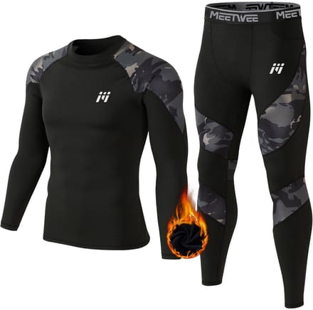 MEETHOO Thermoset - Thermo Ondergoed Heren -Zwarte camouflage-M