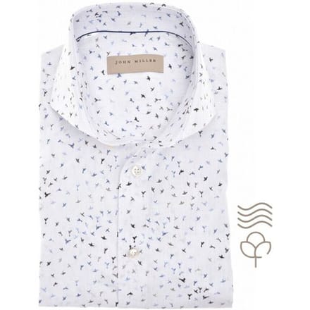 John Miller Overhemd Mini Abstract Origami Bird Pattern Cotton Easy Care Wit-Blauw / male