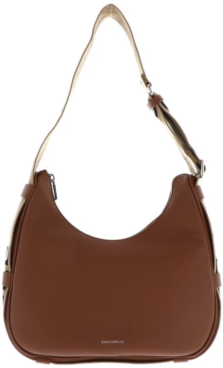 COCCINELLE schoudertas Raquel Handbag Double Grainy Leather Cognac / Noir bruine