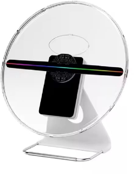 HOLOGRAM 3D VENTILATOR PROJECTOR AD30 OP BATTERIJ 30CM MET BESCHERMKAP