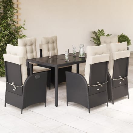 vidaXL - 7-delige - Tuinset - met - kussens - poly - rattan - zwart