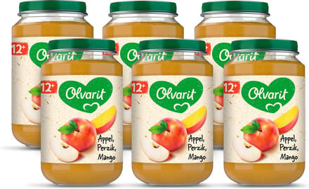 Olvarit Fruithapje 12+ Maanden – Appel Perzik Mango- 6 x 200g