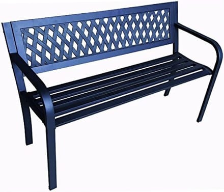 Houten tuinbank met stalen frame en rugleuning