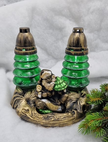 Herdenkingslicht - Kerstman- met 2 Boompjes- Goud- Grafkaars – Graflicht – Graflantaarn