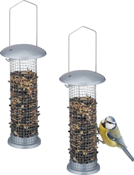 voedersilo vogels - set van 2 - hangend - metaal - 33 x 10 cm - voor tuinvogels