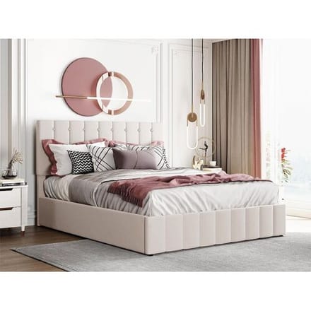 ModernLuxe Gestoffeerd opbergbed - 140x200cm - stof fluweel - Beige