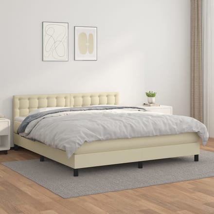 vidaXL - Boxspring - met - matras - kunstleer - crèmekleurig - 180x200 - cm