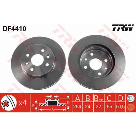 Remschijf TRW DF4410 voorkant, geventileerd, sterk gecarboniseerd, 1 Stuk