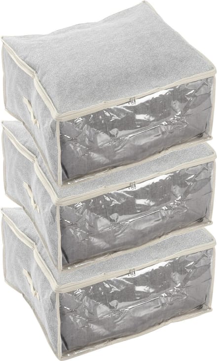 MSV opbergtas/beschermhoes beddengoed/kleding - 3x - grijs - polyester - 57 x 30 x 50 cm