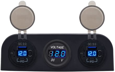 ProRide 12V USB Autolader 6 Poorten - QC3.0 - P19106 - Drievoudig opbouw paneel met Voltmeter