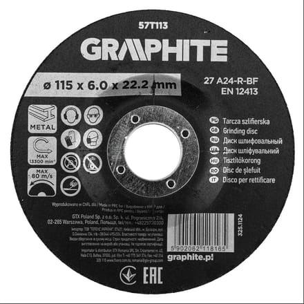 Graphite 27 A24-R-BF - Doorslijpschijf - 115 mm - Vervormd - Corundum