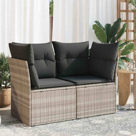 vidaXL - Tuinbank - 2-zits - met - kussens - poly - rattan - lichtgrijs