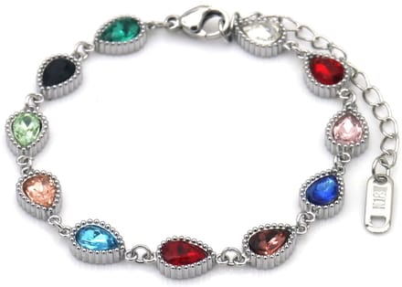 Armband - RVS - kristallen - 16-21 cm - multicolor