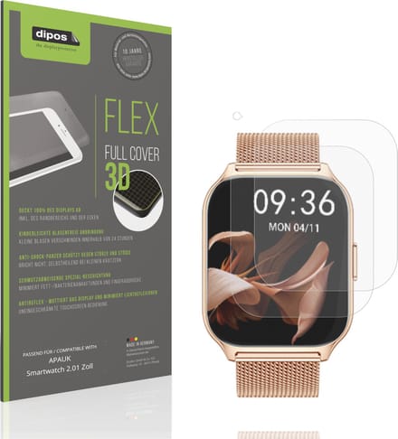 dipos FLEX – 2x Matte Screenprotector geschikt voor APAUK Smartwatch 2.01 Zoll | Volledige Schermbescherming | Case-Friendly