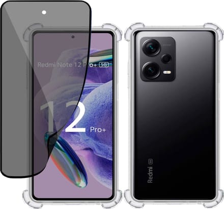 Hoesje + Privé Screenprotector geschikt voor Xiaomi Xiaomi Redmi Note 12 Pro+ – Privacy Tempered Glass - Case Transparant