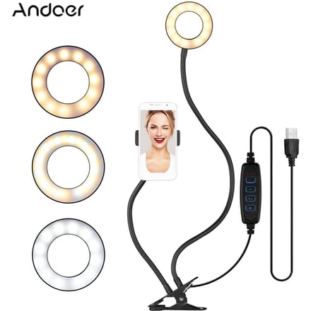 Webcam Lichtstatief 3,5 Inch Clip-On Mini USB Ringlamp 3 Verlichtingsmodi Dimbaar Flexibel zwart