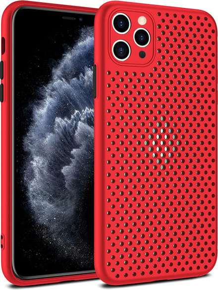 Smartphonica iPhone 11 Pro Max siliconen hoesje met gaatjes - Rood geschikt voor iPhone 11 Pro Max