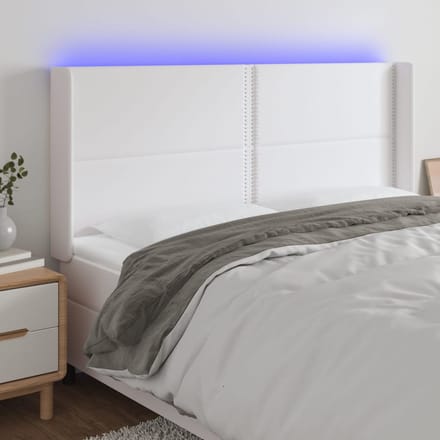 vidaXL Hoofdbord LED 203x16x118/128 cm kunstleer wit