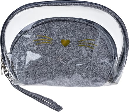 Juleeze Toilettas Dames Set van 2 24x15 / 19x12 cm Zilverkleurig Polyurethaan Kat