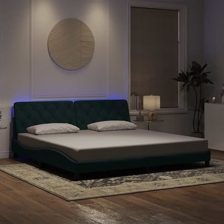 vidaXL - Bedframe - met - LED - zonder - matras - fluweel - donkergroen - 200x200 - cm