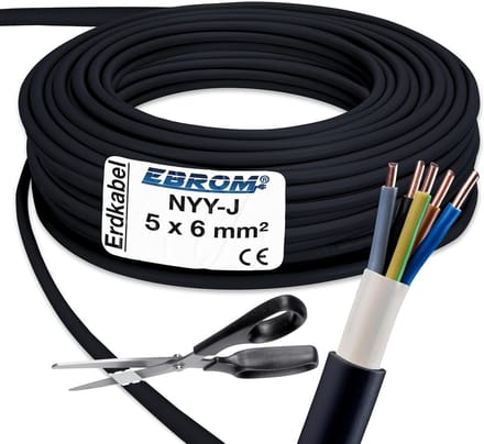 Zware Krachtstroomkabel NYY-J 5x6mm² Zwart - Flexibele Aardkabel per Meter