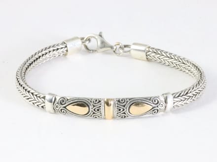 Traditionele zware zilveren snake armband met 18k gouden decoraties