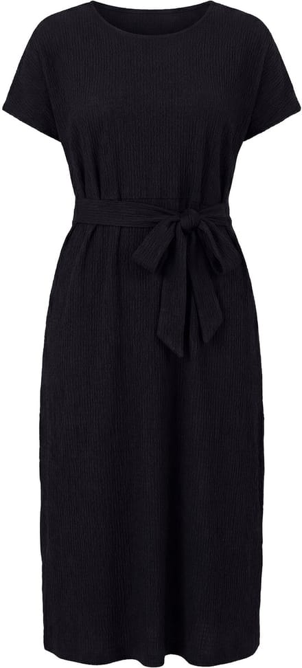 MIAMODA - Dames - Jersey jurk midilengte gedrapeerd met strikbandje - Zwart - Maat 60