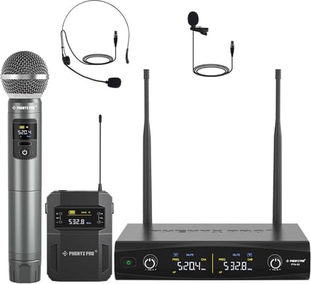 Draadloos Microfoonsysteem Met 2 Kanalen - UHF Microfoonset Inclusief Hand, Headset & Reversmicrofoon