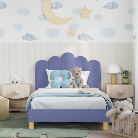 vidaXL - Kinderen - bedframe - met - hoofdboard - Jeans - Blauw - 90 - x - 200 - cm - Stof