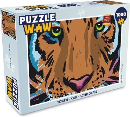 Puzzel Tijger - Kop - Schilderij - Legpuzzel - Puzzel 1000 stukjes volwassenen