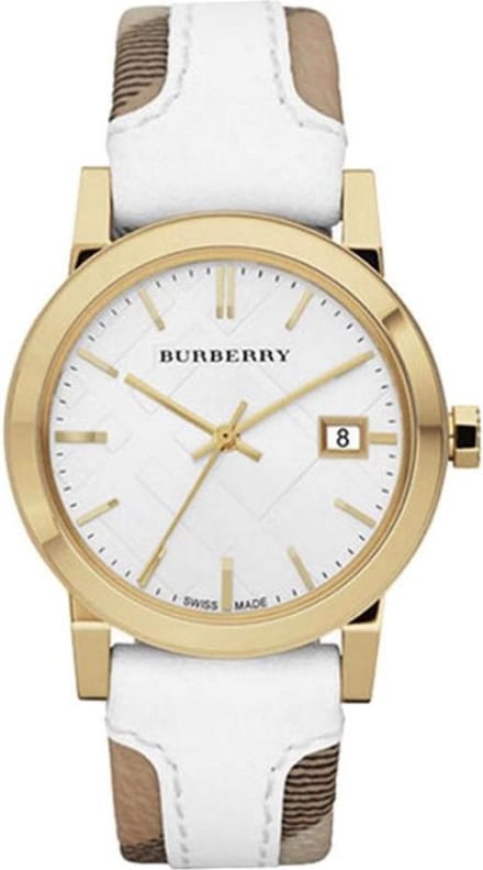 Burberry horlogeband BU9110 Leder Wit + wit stiksel