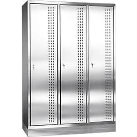 Rvs locker met fitting, cilinderslot, 3 compartimenten B400 mm,