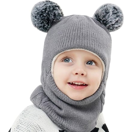 Kinder Wintermuts Sjaal Set Gebreide Muts Sjaal Oorklep Dik Fleece Gevoerd Warme Cap Muts met Pompons beige