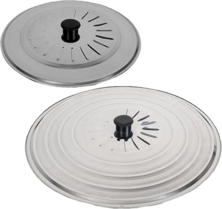 Gerimport Set 2x stuks universele spatdeksels - pannendeksels - rvs - met stoomuitlaat - Dia 30 en 36 cm