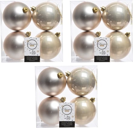 Decoris Kerstballen - 12x st - licht parel/champagne - 10 cm - kunststof - kerstversiering