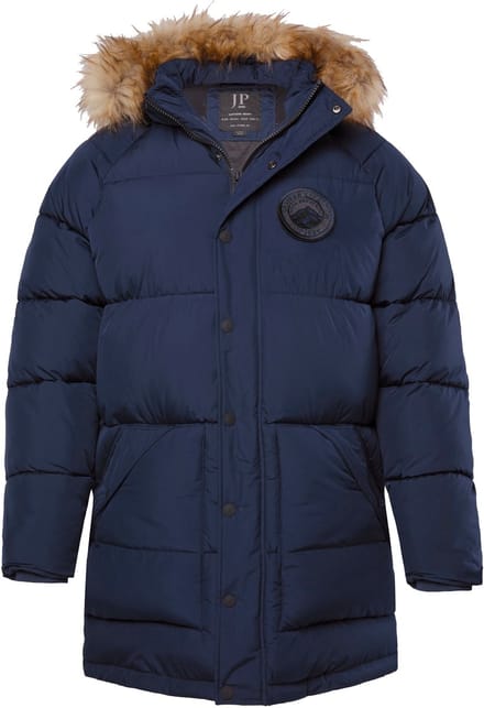 JP 1880 - Heren - Doorgestikte parka capuchon geweven bont badges - Navy blauw - Maat L