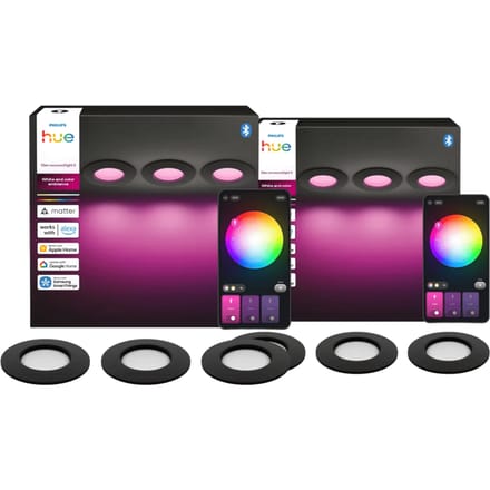 Philips Hue Inbouwspot Slim 6-Pack - White and Color - 90mm - Zwart
