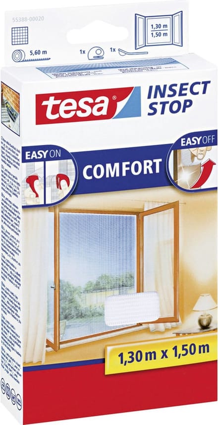 Tesa Vliegenhor raam - 3x - wit - 130x150 cm - insectenhor - Easy-on/off