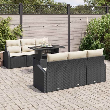 vidaXL Tuinbank Set met kussen met opslag 7 pcs Zwart Poly Riet