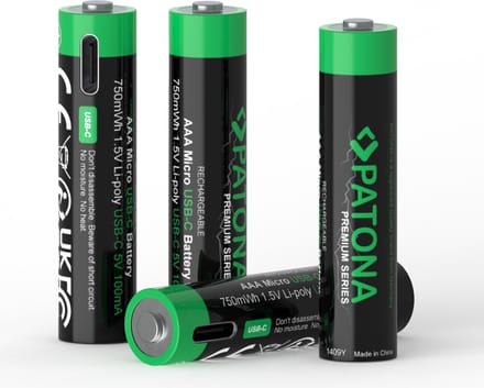 4 x AAA oplaadbare batterijen, USB-C aansluiting - 1,5V - 500mAh