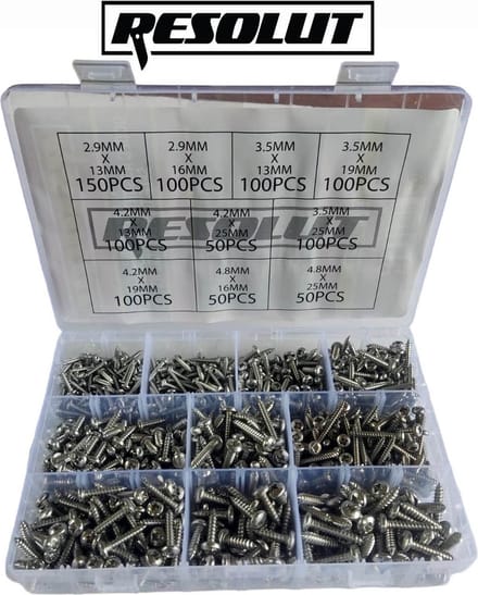 Assortiment zelftappende RVS Pozidriv schroeven 900-delig in assortimentsdoos