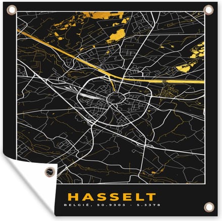 Tuindoek Plattegrond - Hasselt - Kaart - Stadskaart - Goud - 100x100 cm