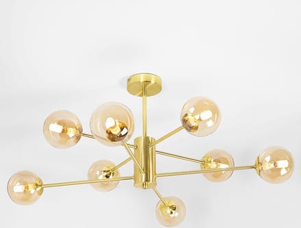 Design zandgouden plafondlamp met amber glas - 8-lichts Idaho