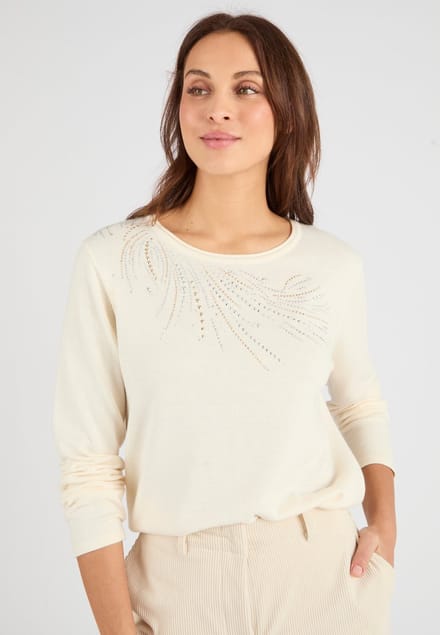 Damart - Fijn gebreide trui met studs - Dames - Beige - S