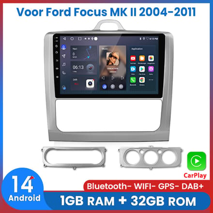 Awesafe Autoradio Geschikt Voor Ford Focus MK II 2004 t/m 2011 - Android 14 - Draadloos Apple Carplay & Android Auto - 1GB + 32GB - 4 Core processor - Bluetooth & Wifi GPS Navigatie - 2005 2006 2007 2008 2009 2010 2011