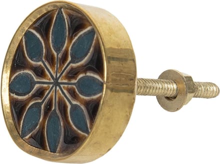 Clayre & Eef Deurknop Ø 4 cm Goudkleurig Bruin Keramiek Bloem