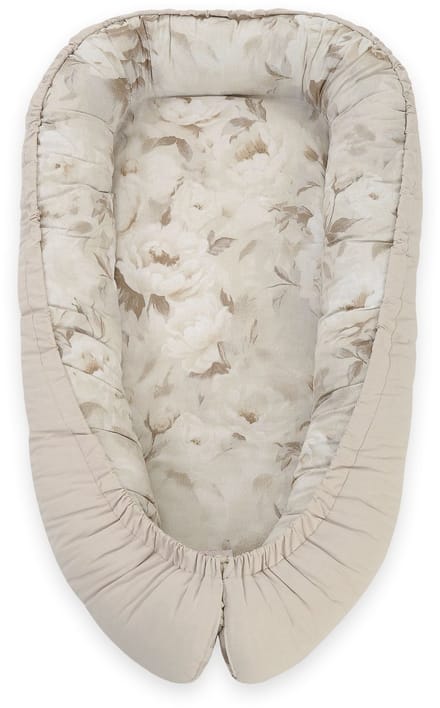 Babynest dubbelzijdig Premium Cocoon voor baby's BOBONO- pioenrozen/ steen