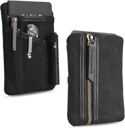 Compacte EDC Buideltas voor Heren - Gewaxt Canvas Organizer met Rits voor Kleine Voorwerpen